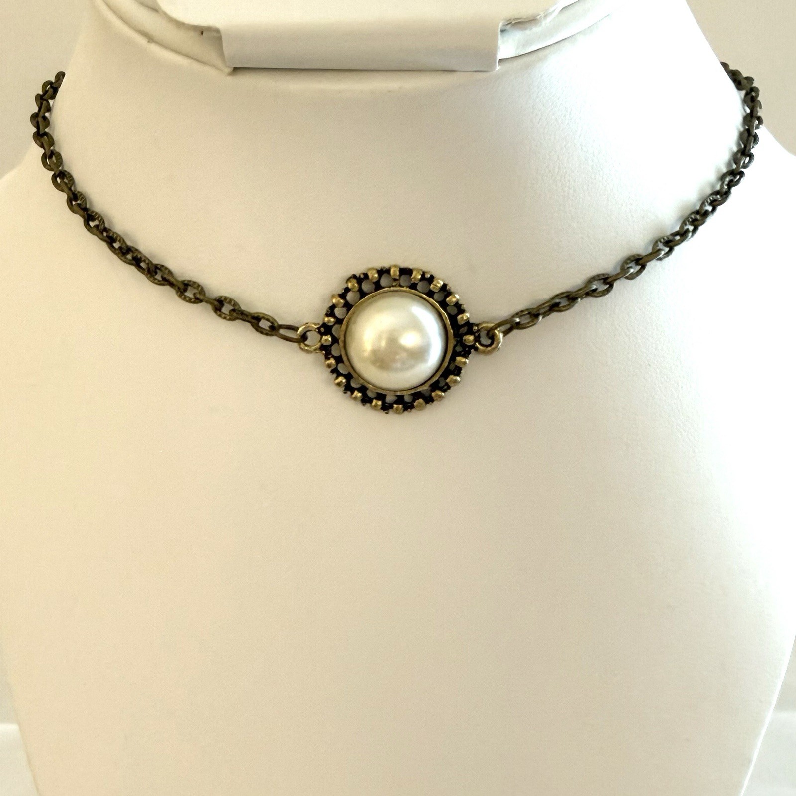 S925 Sterling Silver Faux Pearl Marcasite Art Deco Necklace Vintage 18″