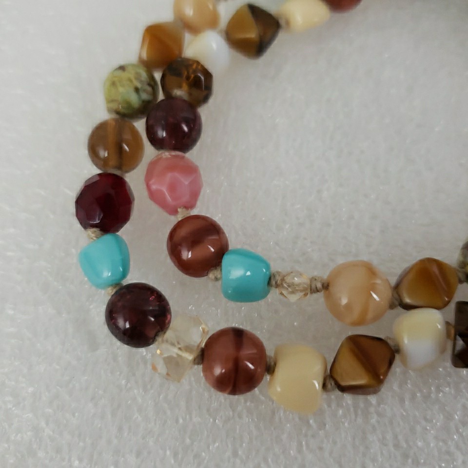 VTG Multi Polished Gemstone Necklace 16.5″ Knotted Faceted Glass Agate