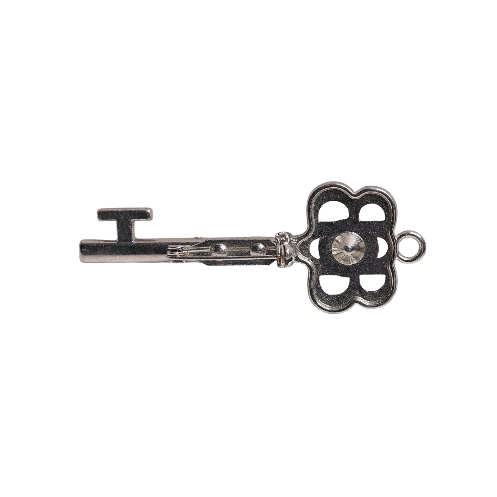 Faux Rhinestone Skeleton Key Brooch Plastic Pin – Safety Pin Clasp 2.5 Inches