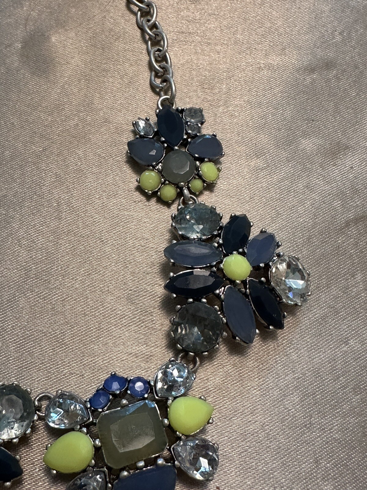 18” STELLA &DOT BLUE & GREEN RHINESTONE NECKLACE – COSTUME JEWELRY