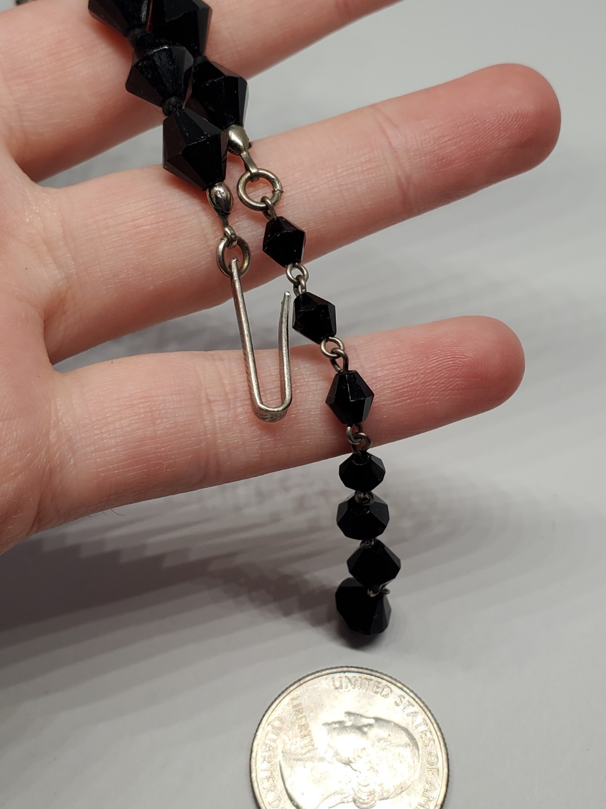 Vintage Austrian Black Bicone Crystal Glass Bead Choker Necklace