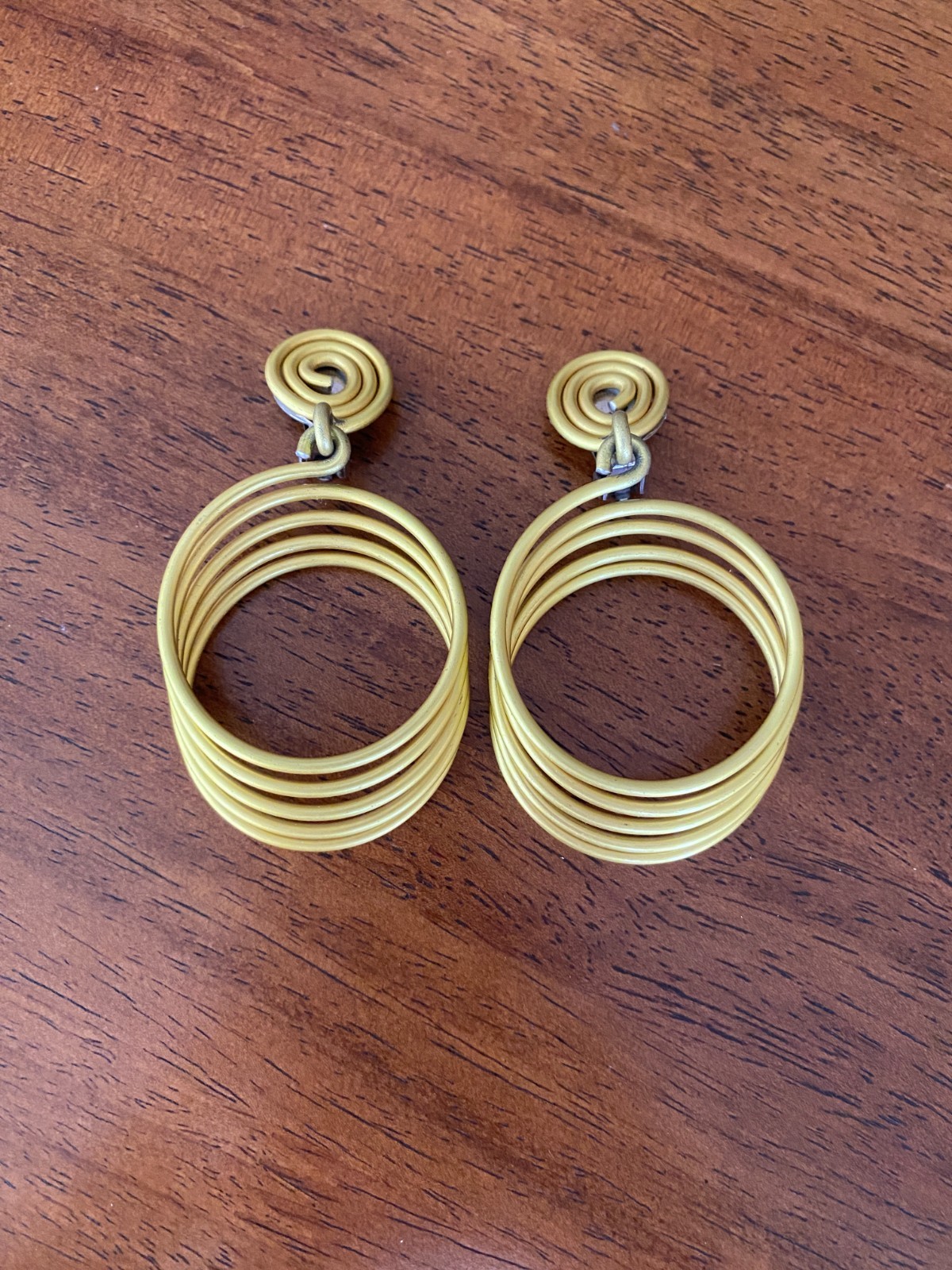David Spada Space Age Yellow Aluminum Coil Spiral Clip-On Earrings