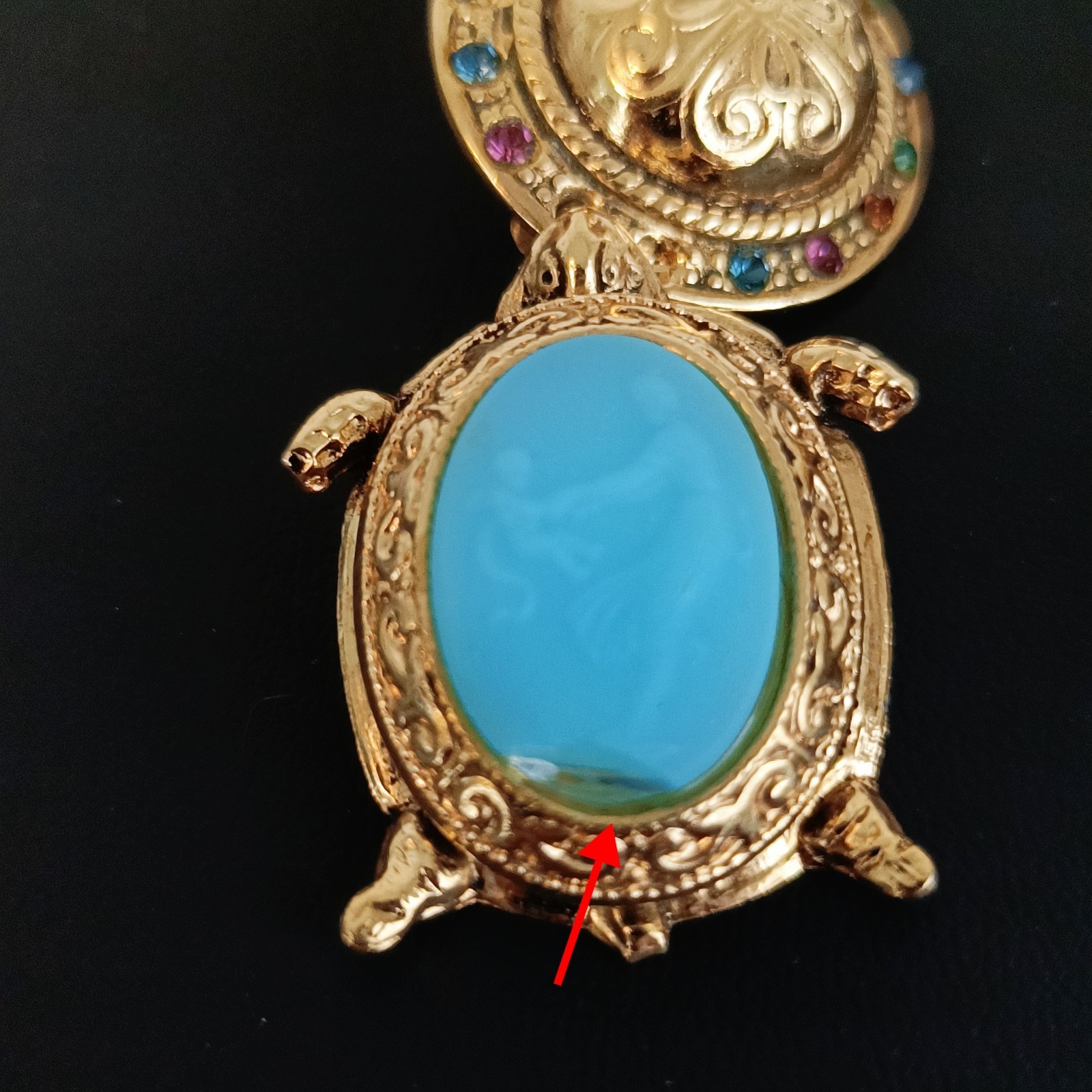 Vintage Zoe Coste Turtle Earrings France Blue Glass Rhinestone Gold Tone