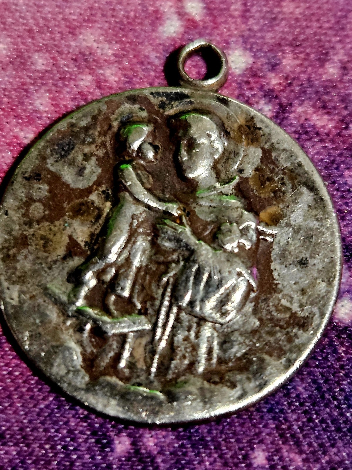 Vintage Sterling Silver 925 Guardian Angel & Madonna Child Catholic Medal