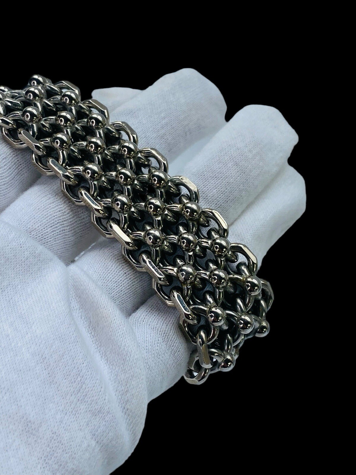 Vintage Cathé Cathe Chunky Silver Tone Heavy Brutalist Ball & Chain Bracelet