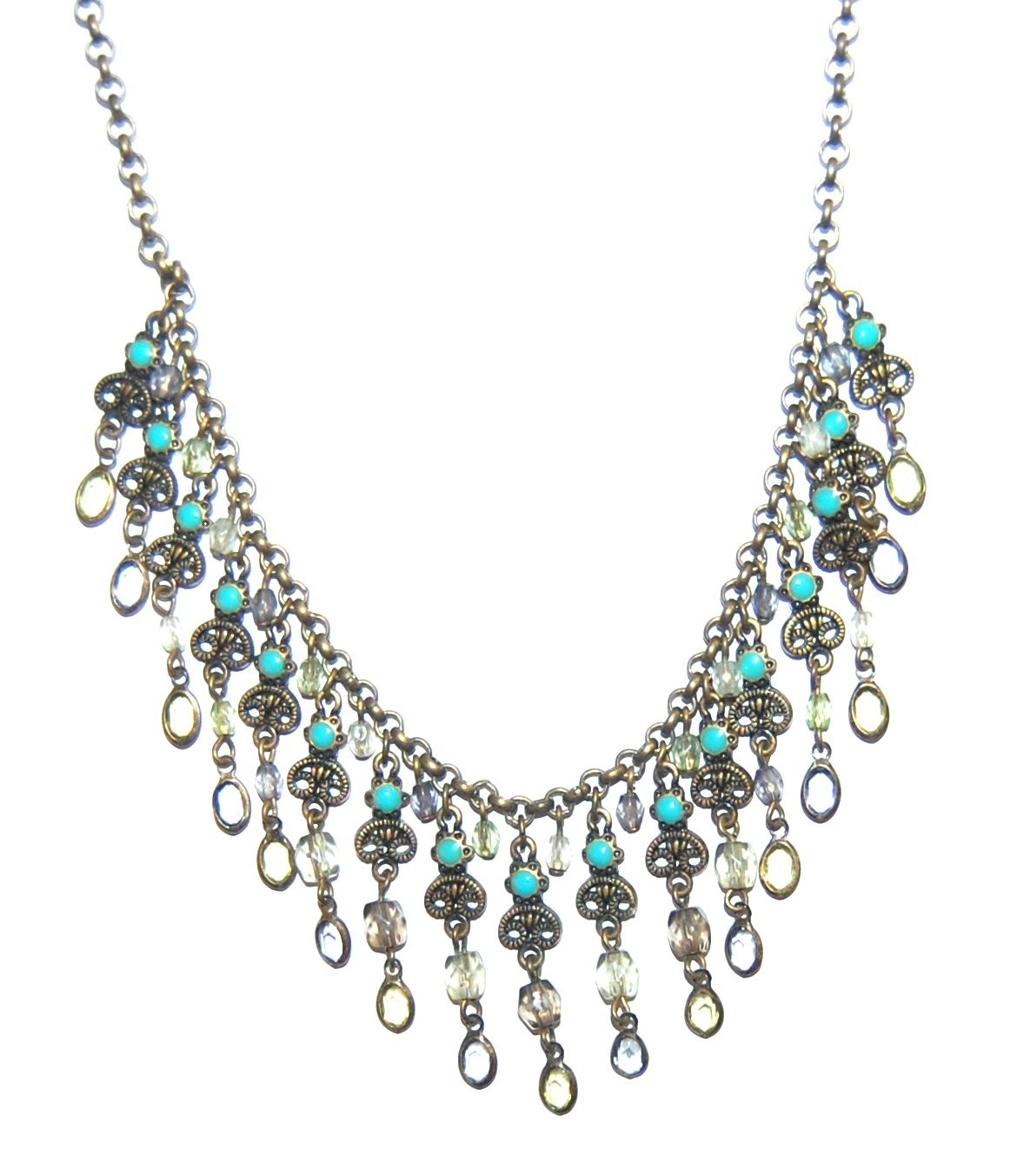 ANTIQUE BRONZE TURQUOISE VINTAGE STATEMENT VICTORIAN AVON NECKLACE #9