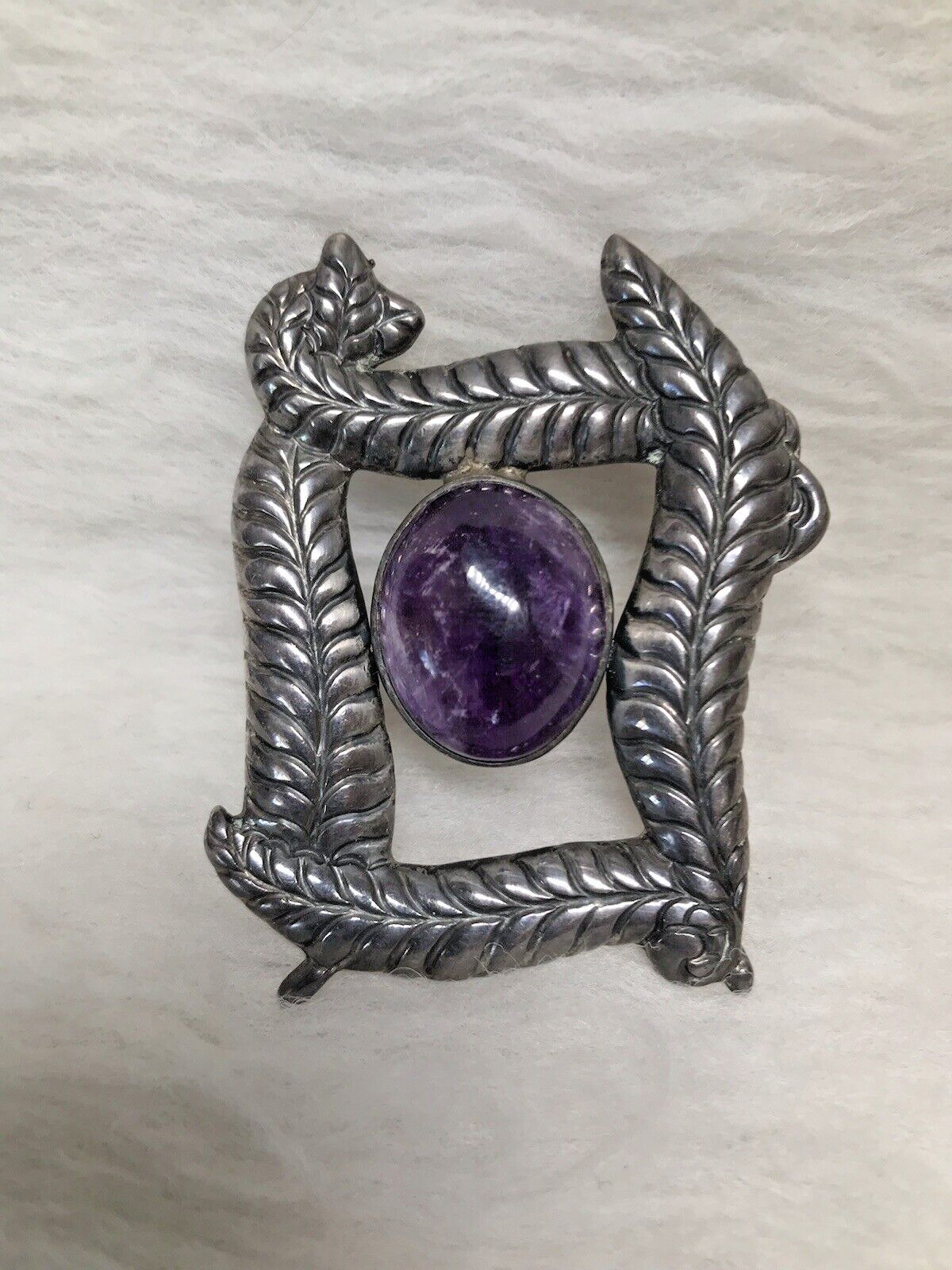 Taxco 980 silver amethyst brooch