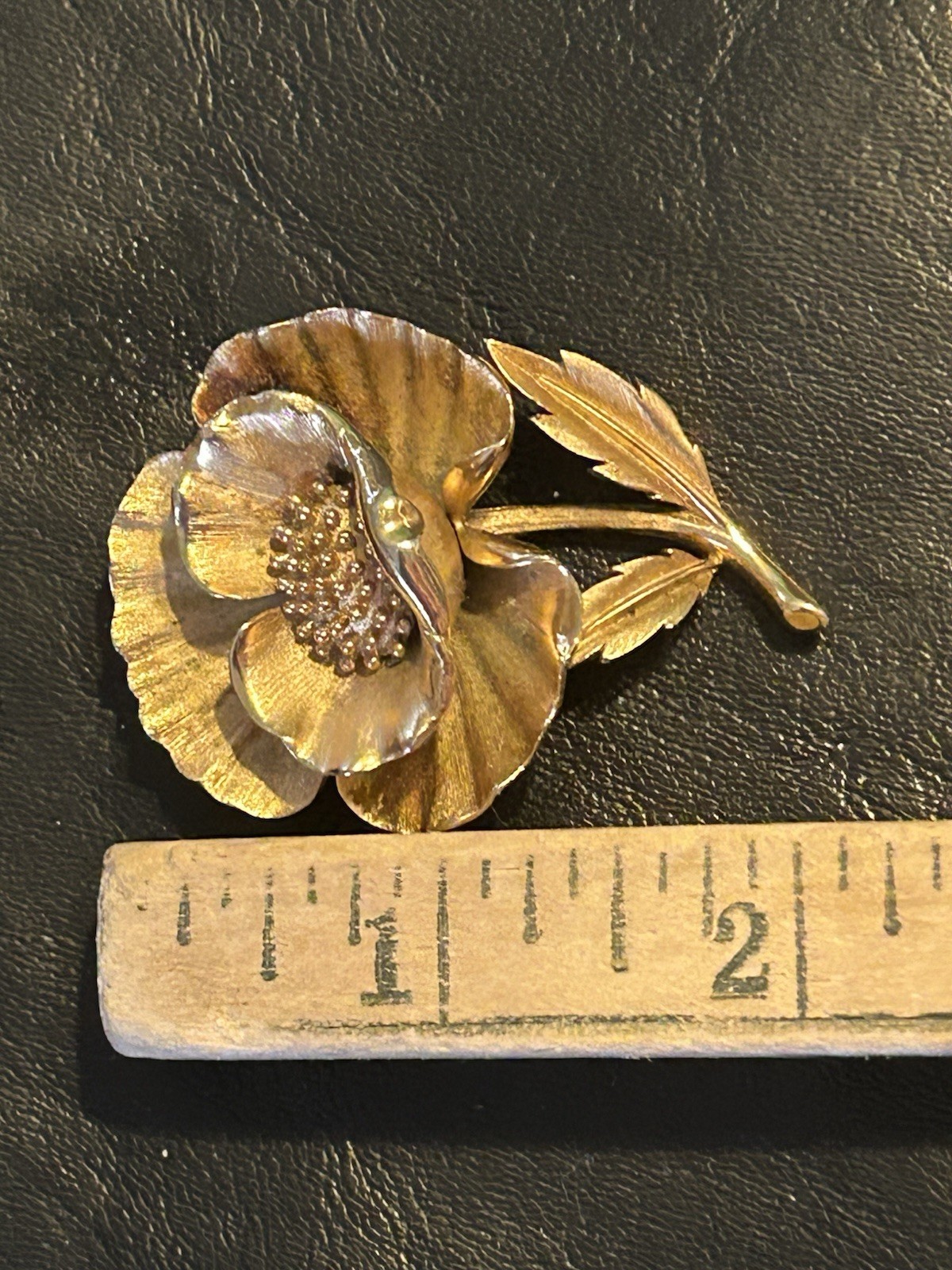 Vintage Crown Trifari Huge Poppy Flower Brooch Pin Runway Gold Tone 1960s