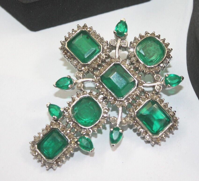 4.50ct Rose Cut Diamond Victorian 925 Sterling Silver Emerald Cross Pendant