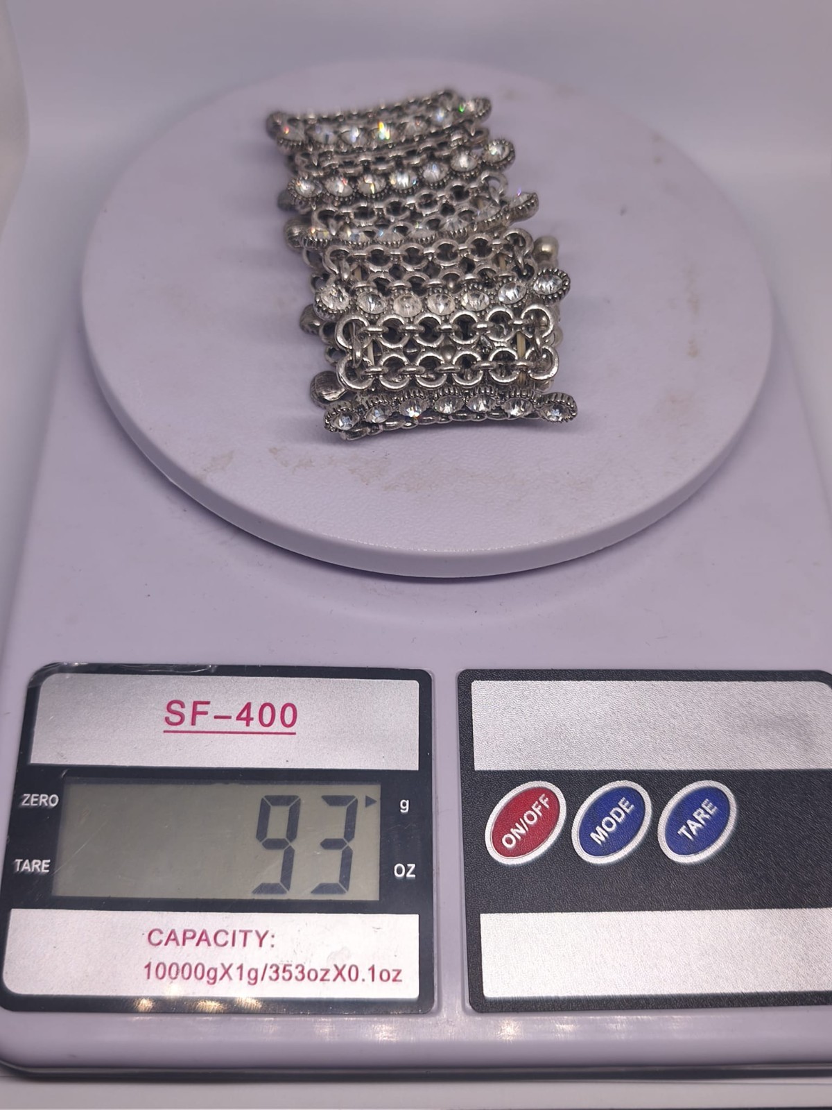 Beautiful Vintage Wide Rhinestone Bracelet – Silver Tone Statement Cuff – 93g