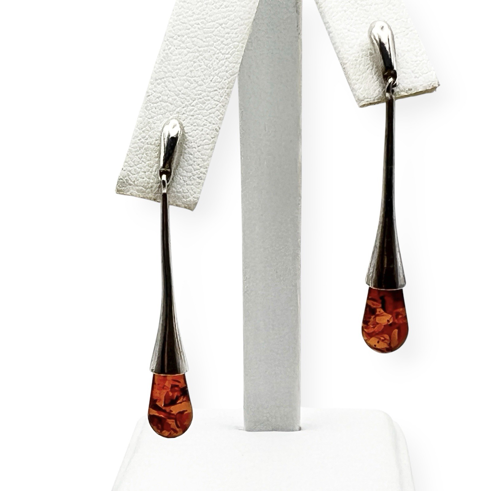 Modernist Dangle Earrings Brown Orange Teardrop Sleek Minimalist Earthy Boho