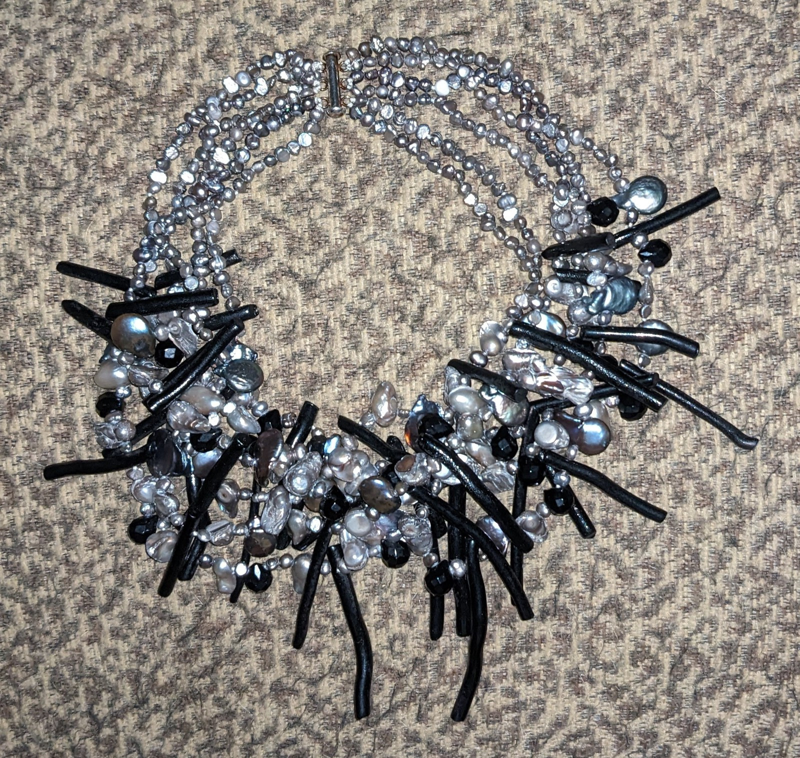 Black Coral & Freshwater Pearl EXTRAORDINARY Six Strand Statement Necklace