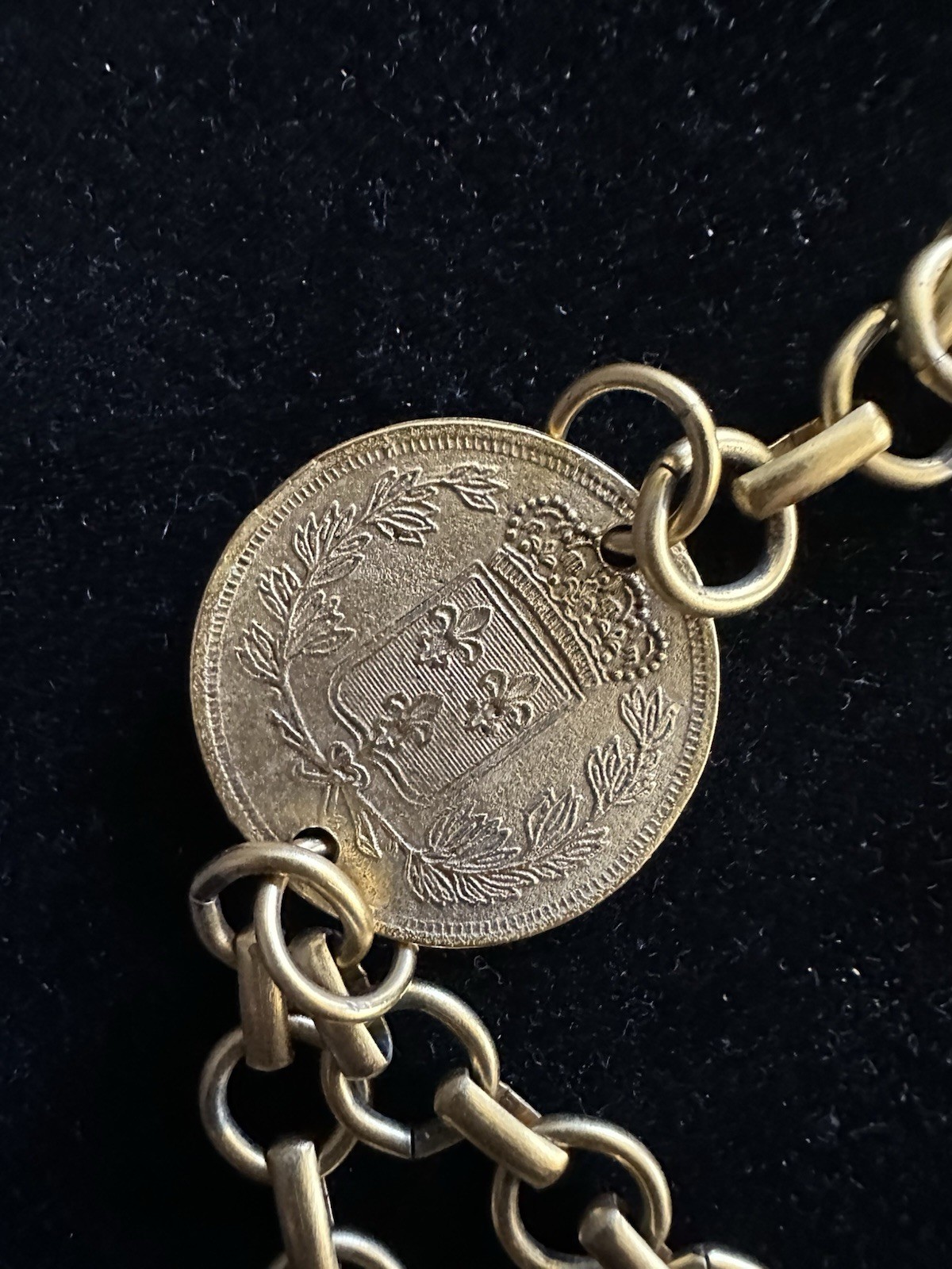 Vintage Coin Necklace Yochi New York 24 Kt Gold Plated Double Strand Link Signed