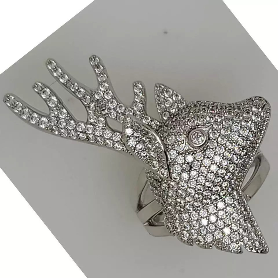 Sterling 925 Silver Round Micro Pave 2.55CT Cubic Zirconia White Stag Head Ring