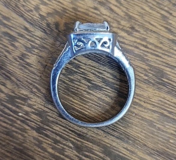 Vintage Cushion Cut Halo Silver Tone Engagement Ring Everyday Ring, Size 8