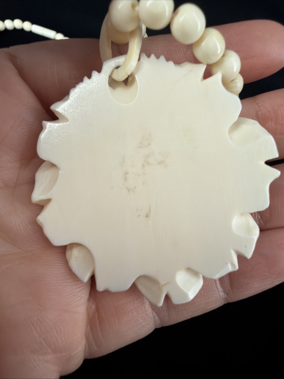Vintage White Resin Rose Long Hand Beaded Statement Necklace 22”