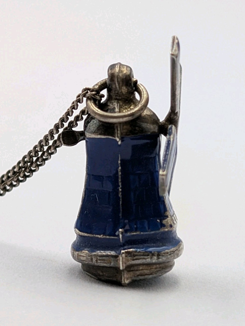 Antique 835 Silver Blue Enamel Articulated Windmill Pendant 16.75″ Curb Necklace