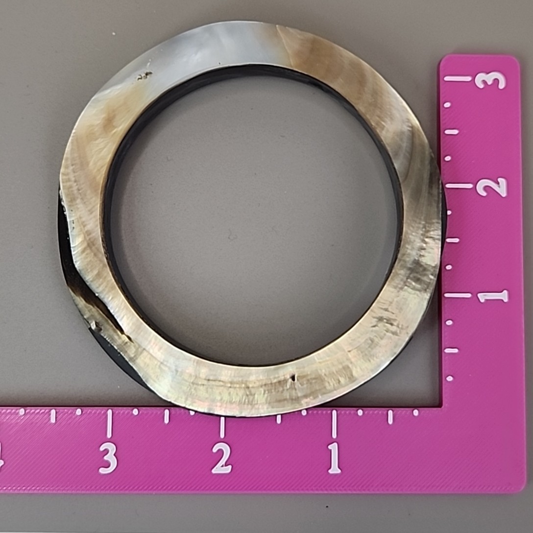 Vintage Mother of Pearl Bangle Bracelet Brown White Variation Asymmetrical 8.25″