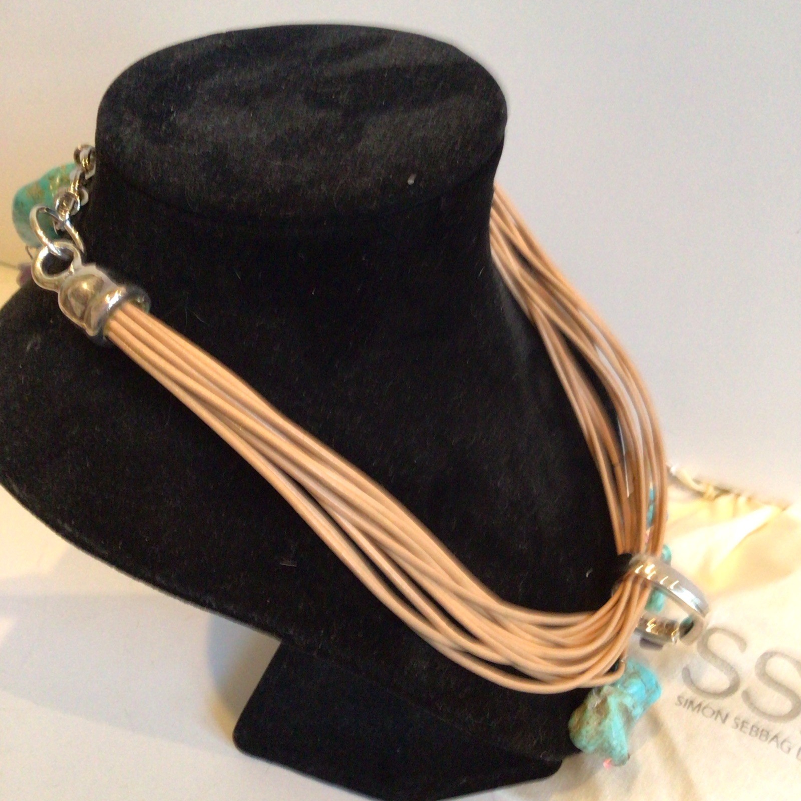 SPECIAL SEBBAG VON MUSULIN NECKLACE STERLING TURQUOISE LEATHER W PENDANT,EXTEND