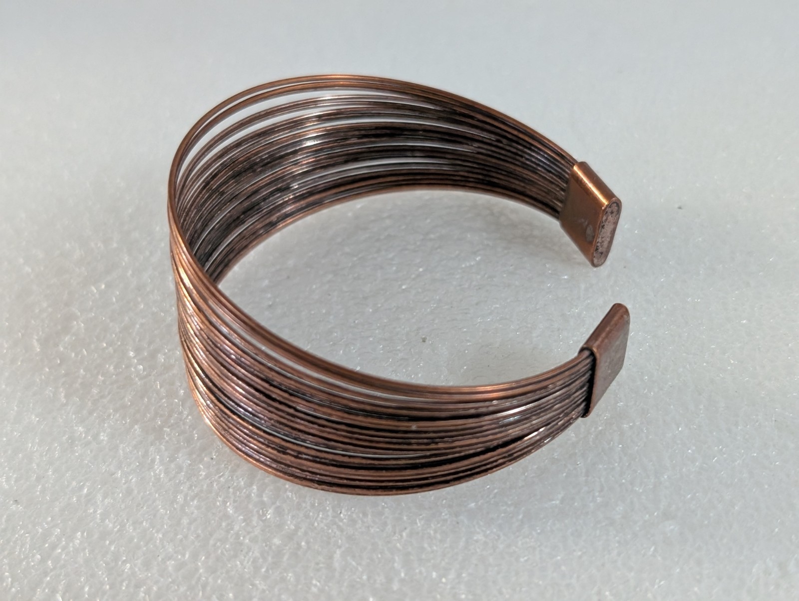 Vtg Copper Tone Wire Modernist Cuff Bangle Bracelet