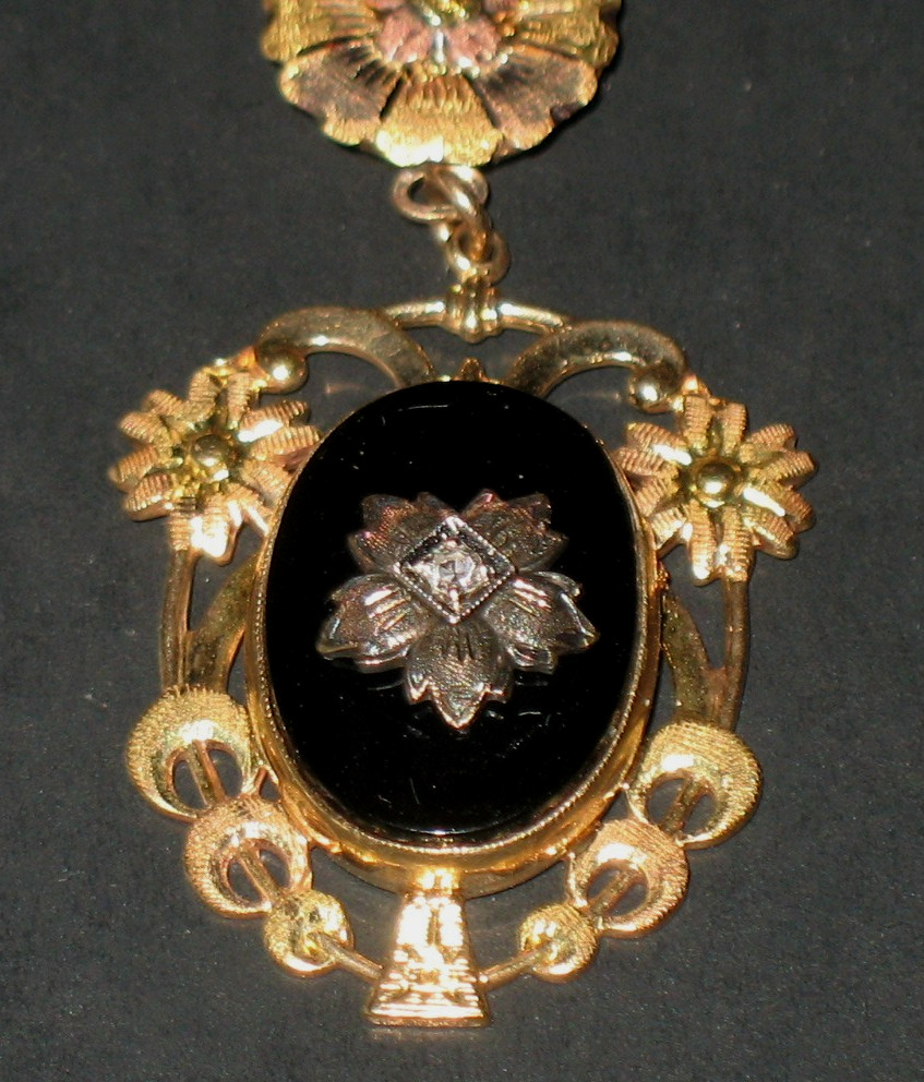 Fabulous Victorian 10k 2 Color Gold Necklace W/Gemstone Black Onyx 12″ Chain