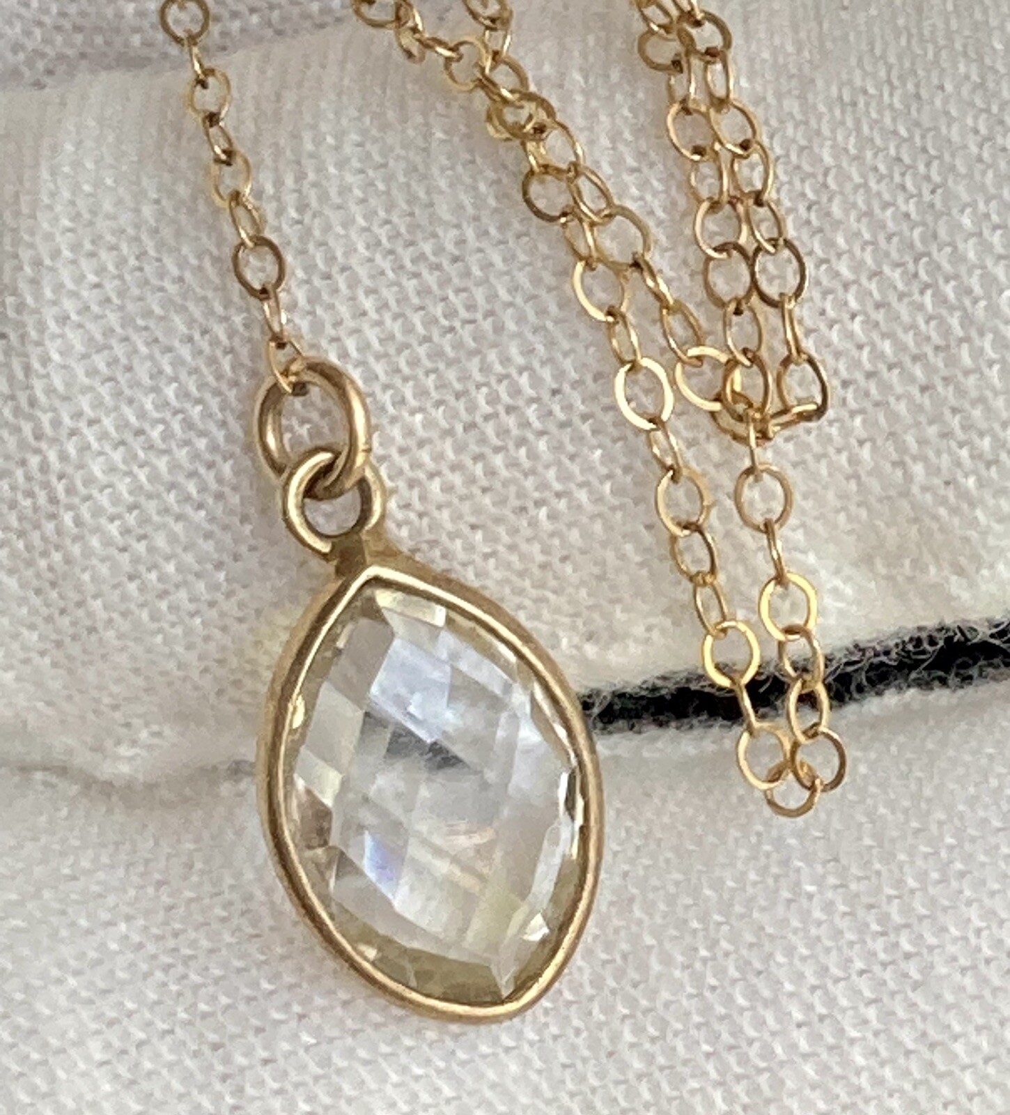 14k Yellow Gold Filled Quartz Pendant Chain Necklace Y Drop 15in plus 4in Drop