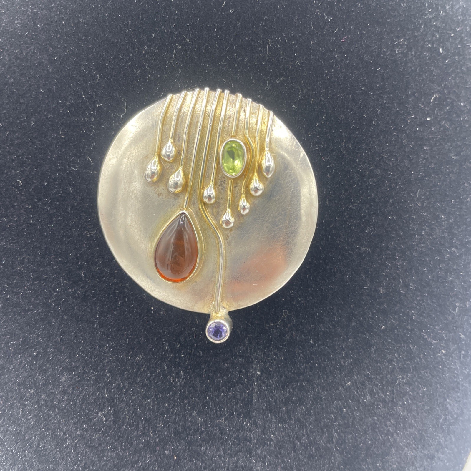 Sterling Silver Modernist Pendant Brooch With peridot Iolite Citrine