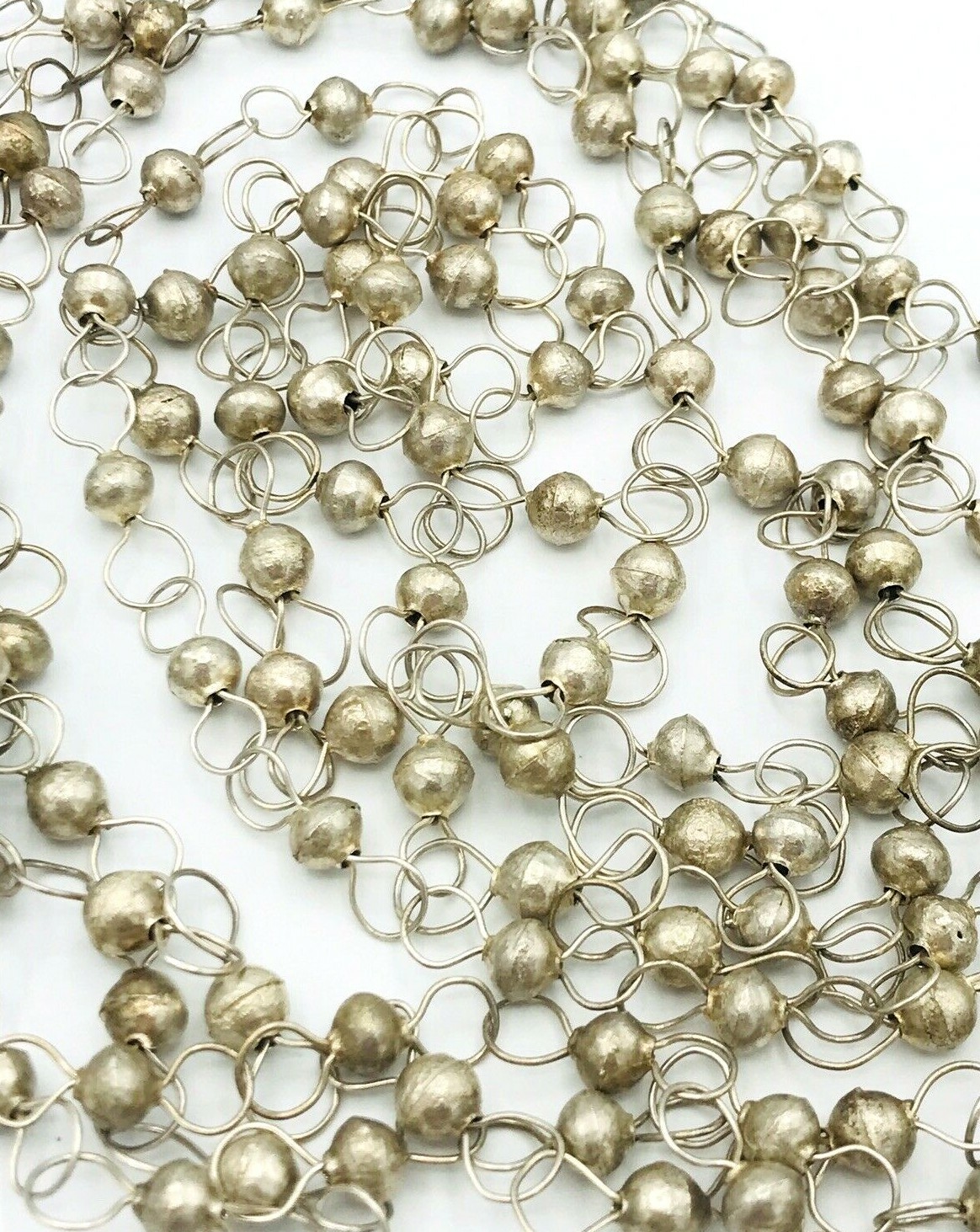 Set of Two Vintage Aluminum Ball Link Chain Layering Necklaces 60″