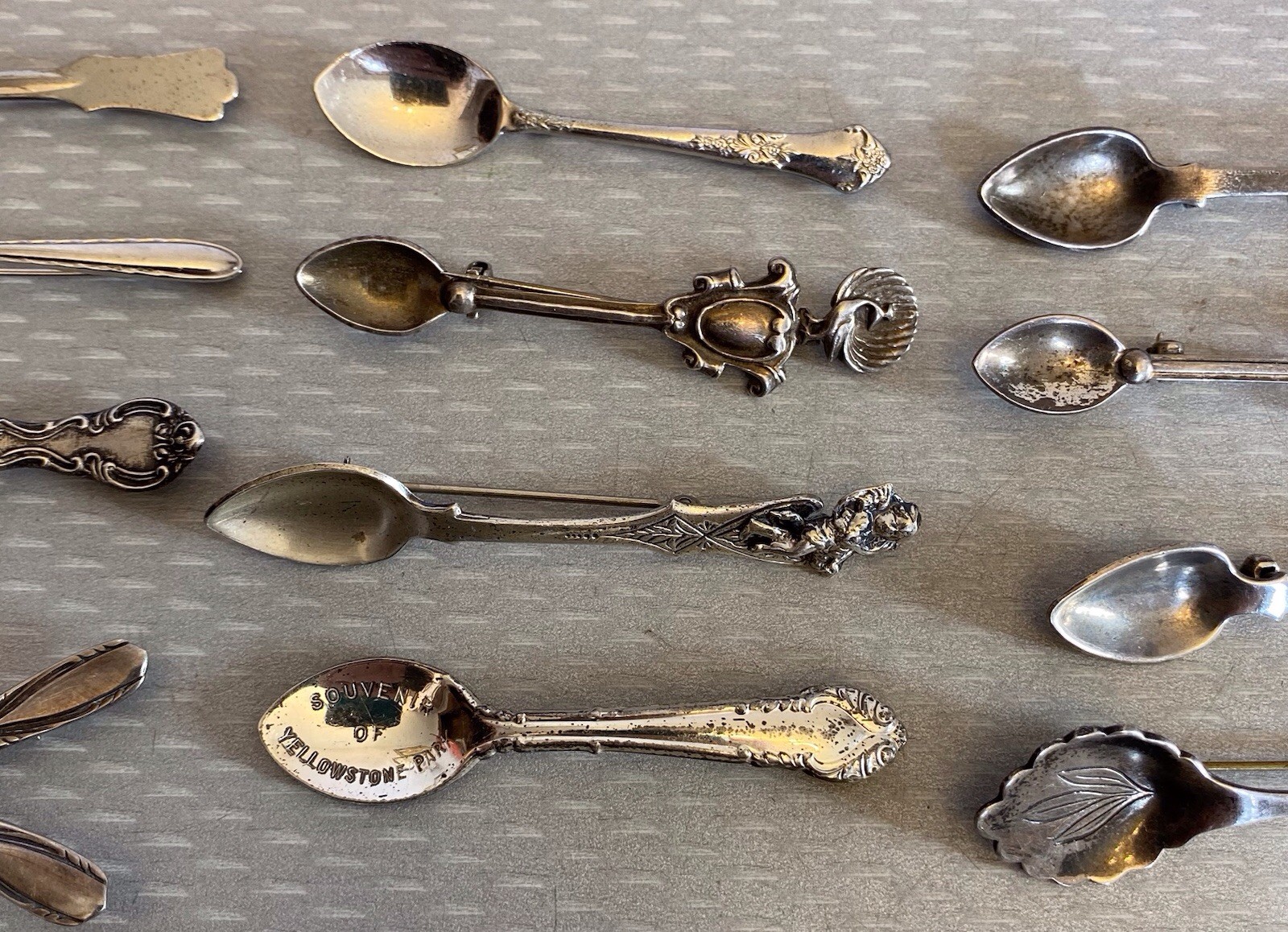Estate Collection Sterling Silver Spoon Brooch Lot 12 Souvenir USN Yellowstone