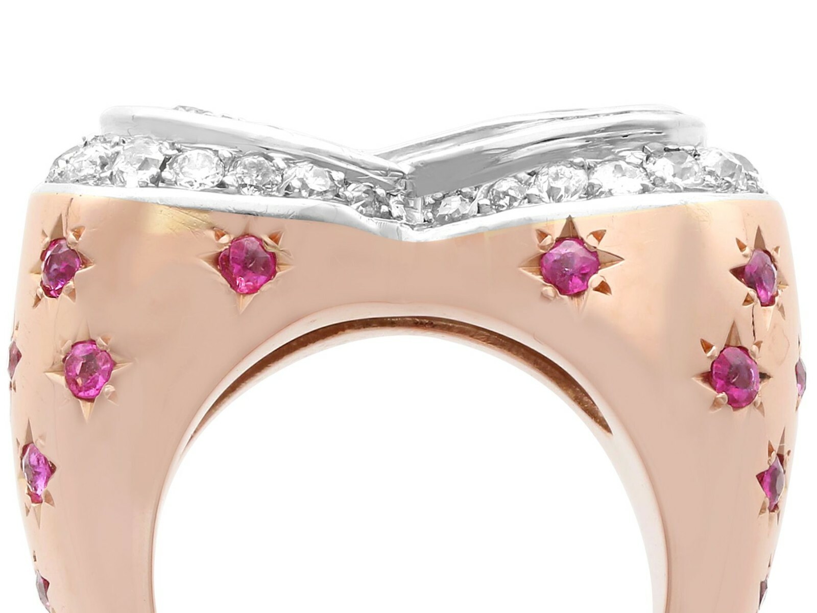 1.36 Ct Aquamarine 0.78 Ct Diamond and 0.50 Ct Ruby 18k Rose Gold Dress Ring