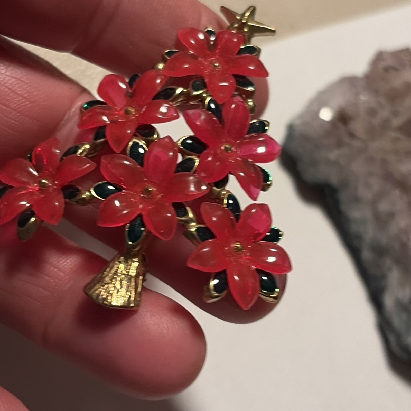 Vintage Unique Signed Lia Poinsettia Christmas Tree-pinkish Red 🌺 Flowers