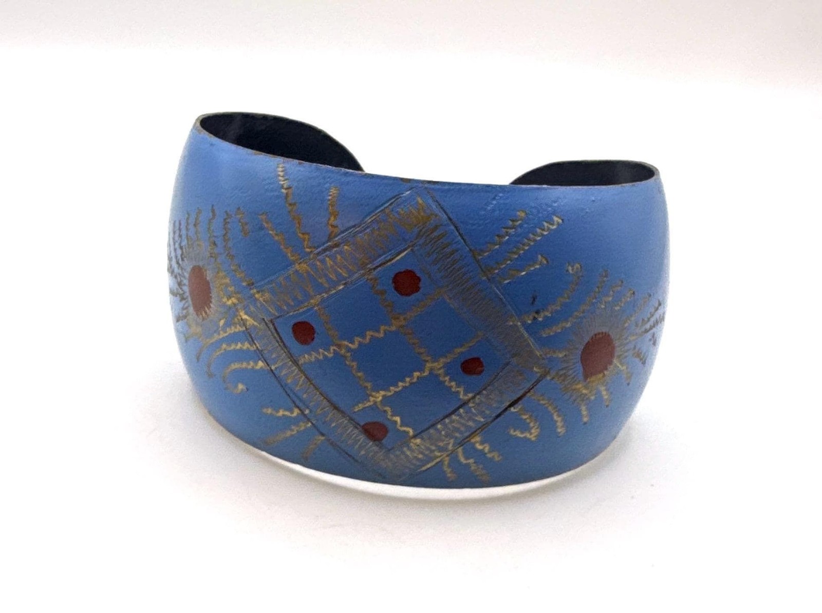 Vintage blue gold red enamel wide cuff bracelet