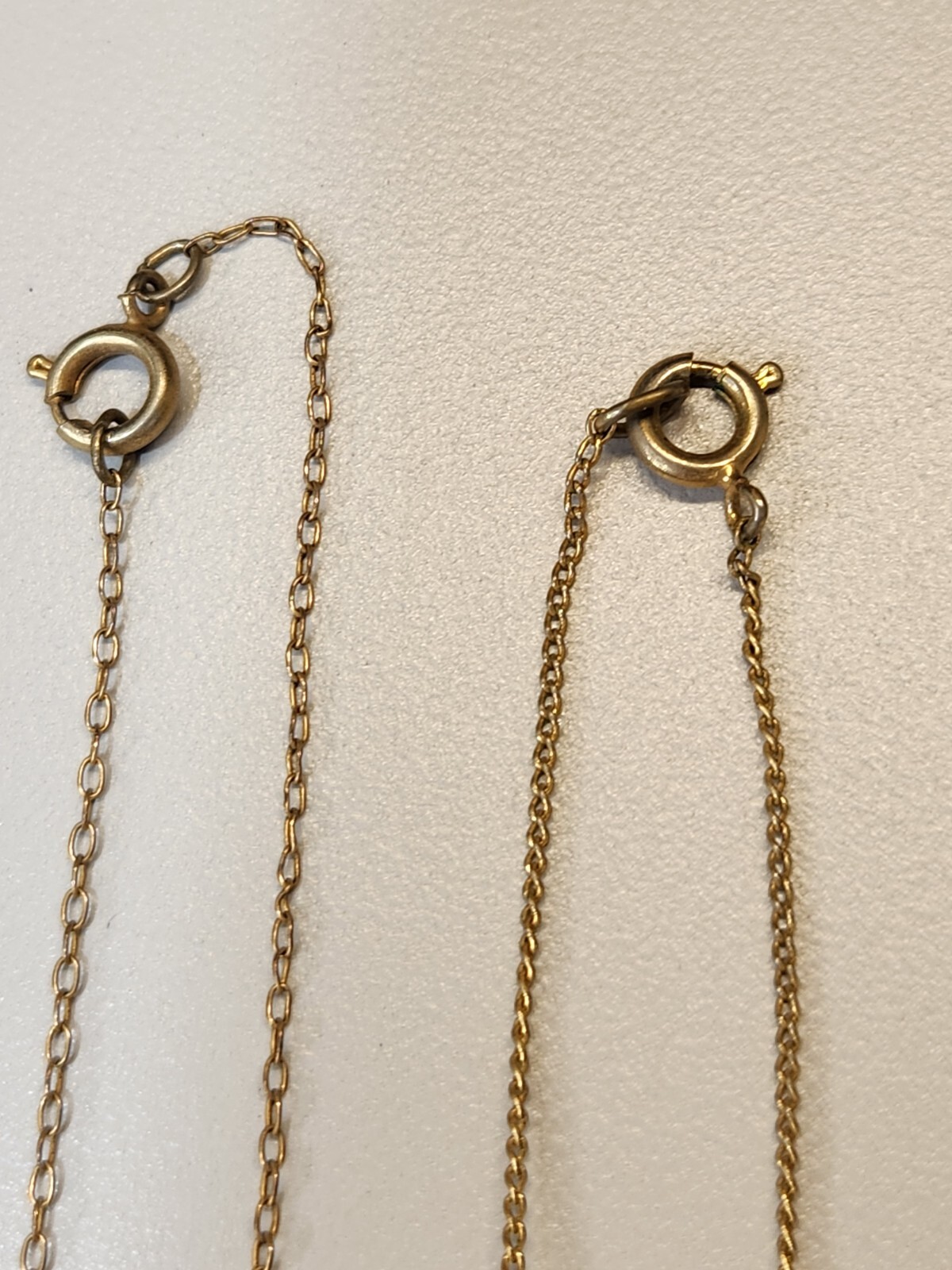 Lot of 2 Vintage Faux-Pearl Necklace Gold Tone Chain Spring Ring