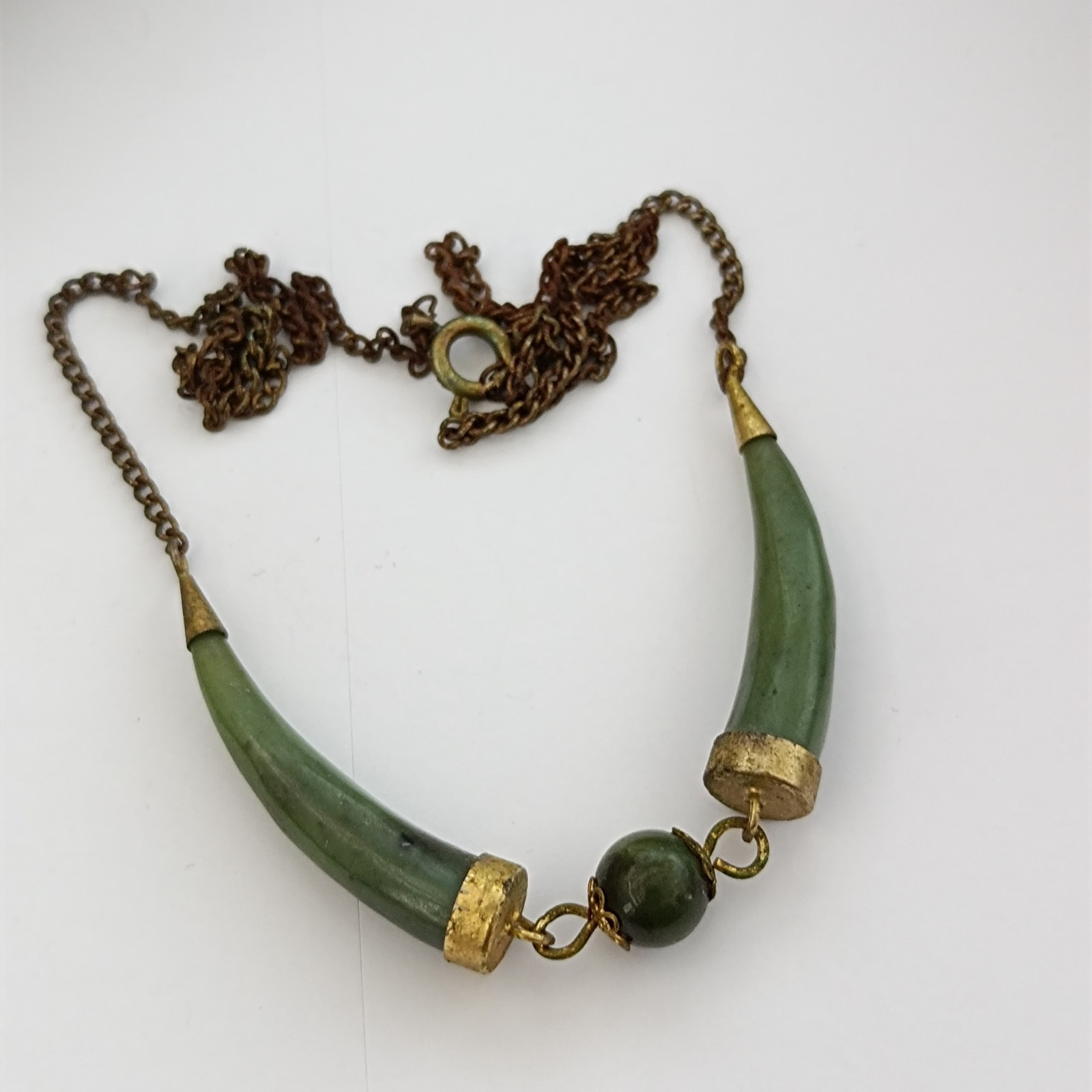 Vintage Boho Natural Green Stone Necklace Ethnic Artisan Earthy Folk Statement