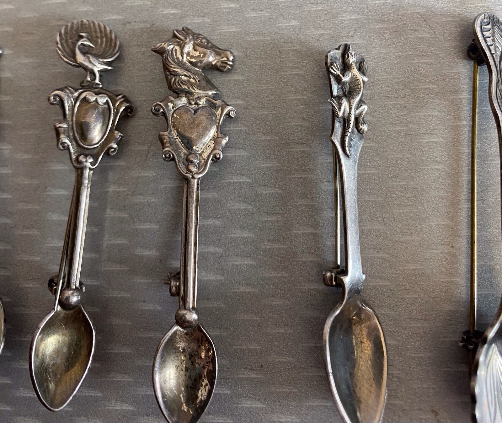Estate Collection Sterling Silver Spoon Brooch Lot 12 Souvenir USN Yellowstone