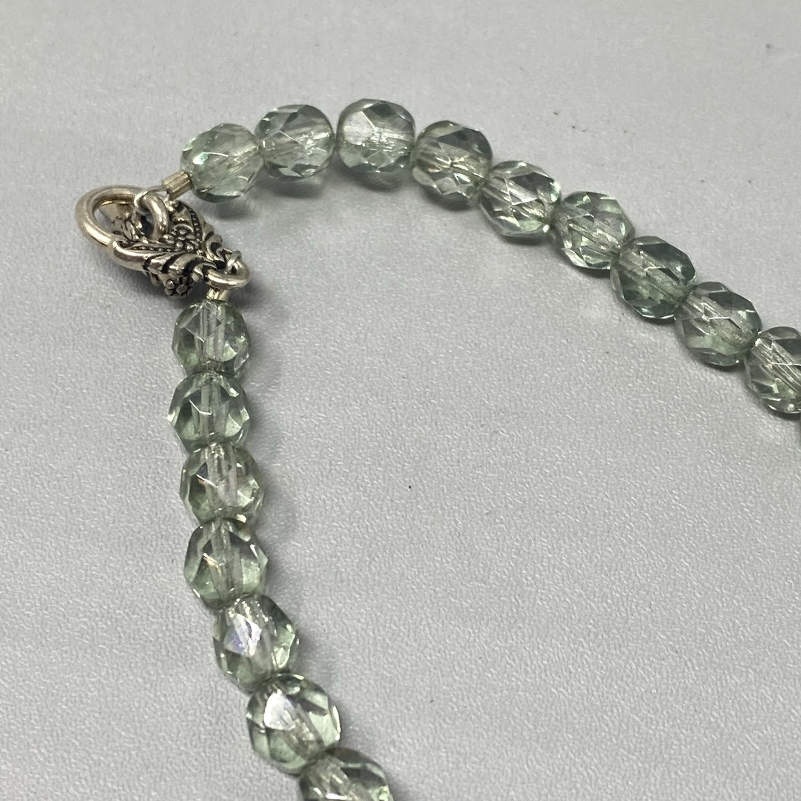 Green Hue Glass Beaded Bracelet Soft Facet Surface Coated Fire Polished 6.75″