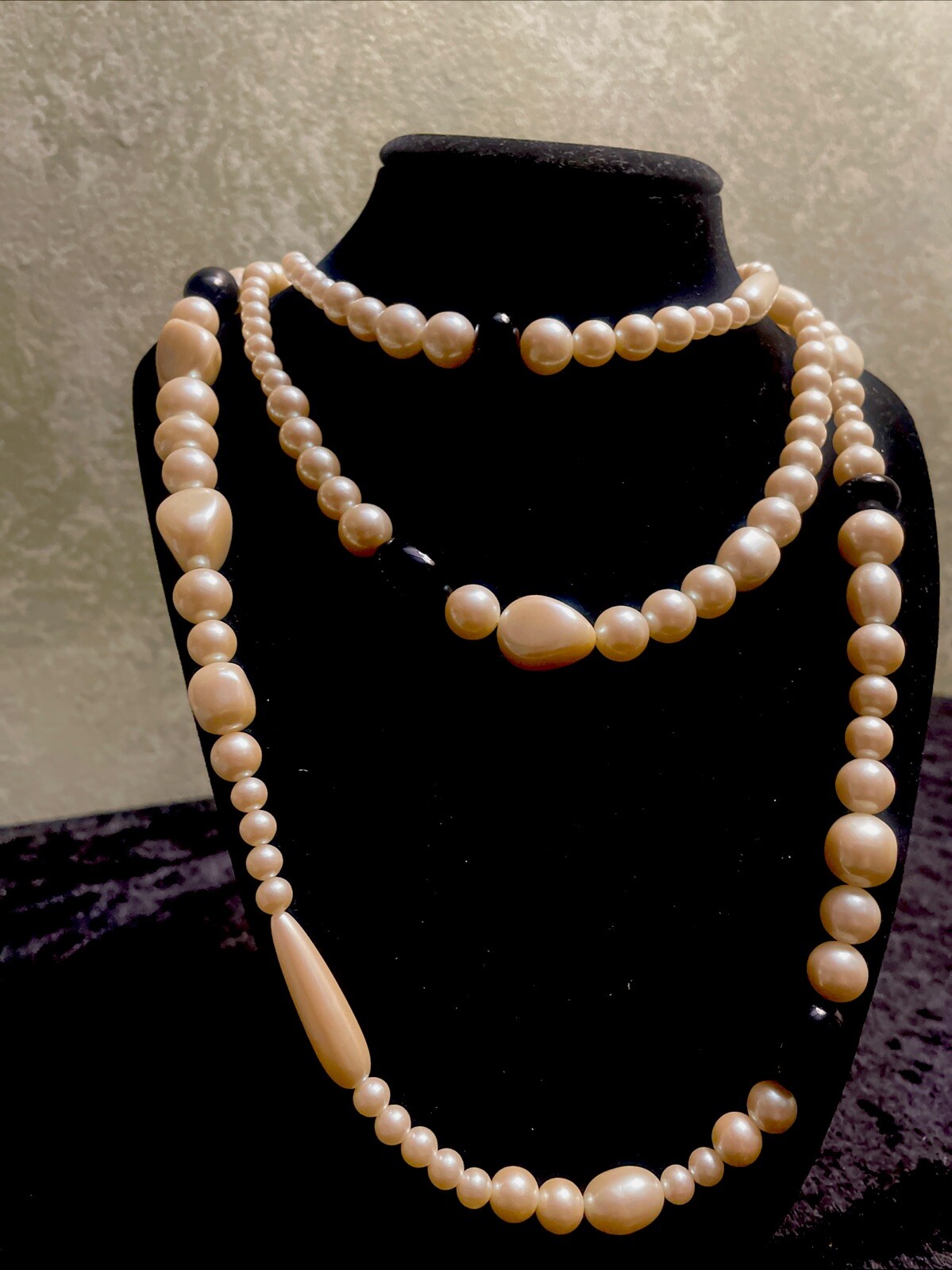 Vintage Different shapes and sizes Faux Pearls Necklace 52 Inch