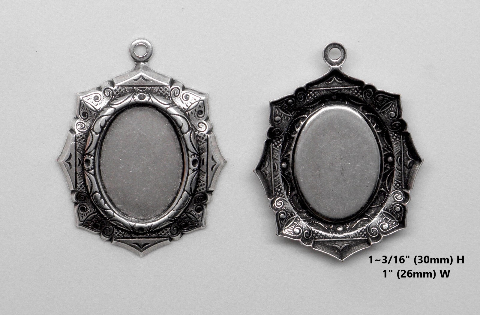 #1595 ANTIQUED .925 STERLING SILVER PLATED 18X13 OCTAGON BEZEL W/TOP RING- 2 Pcs