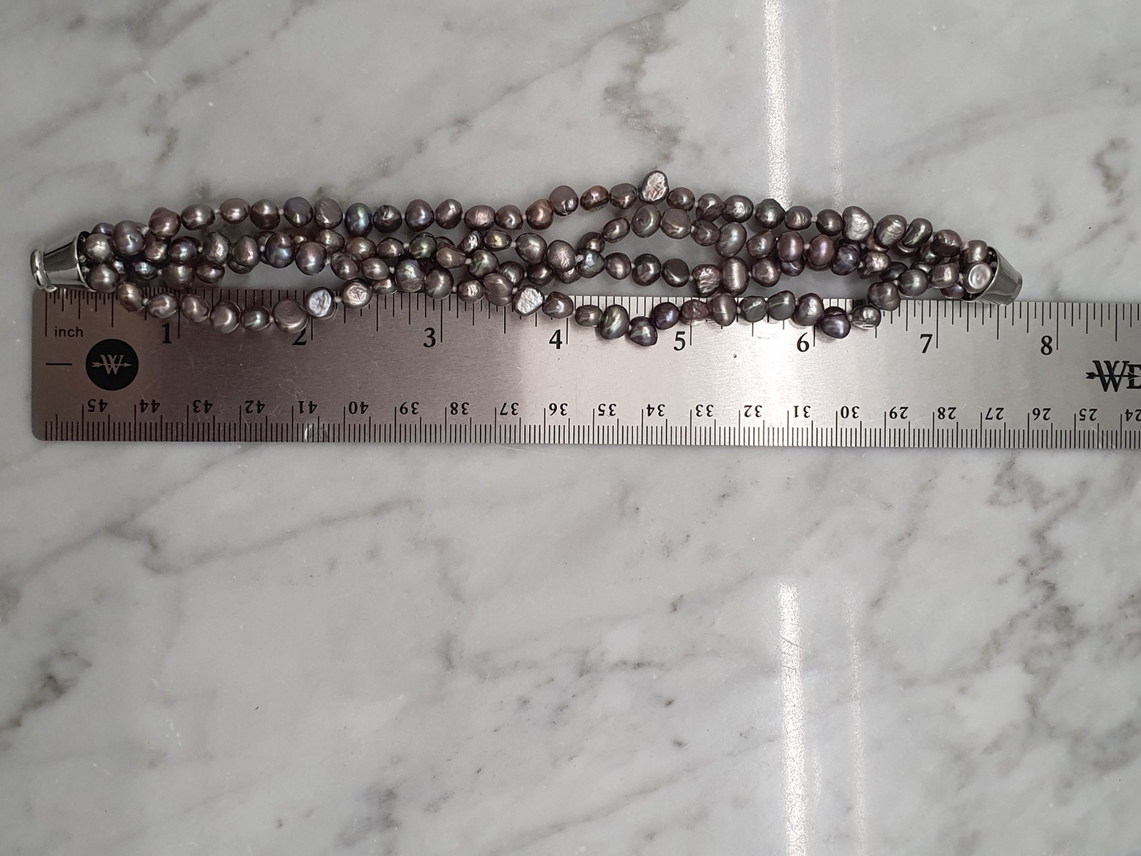 4 Strand Freshwater Pearl Necklace 17.5″ & Bracelet 7.5″ Gray Pink Iridescence