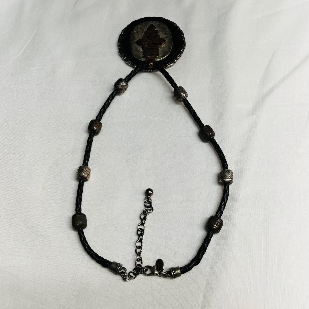 VTG Chico’s 16″ Adjustable Choker Copper & Pewter Cross Brass Lobster Claw Clasp