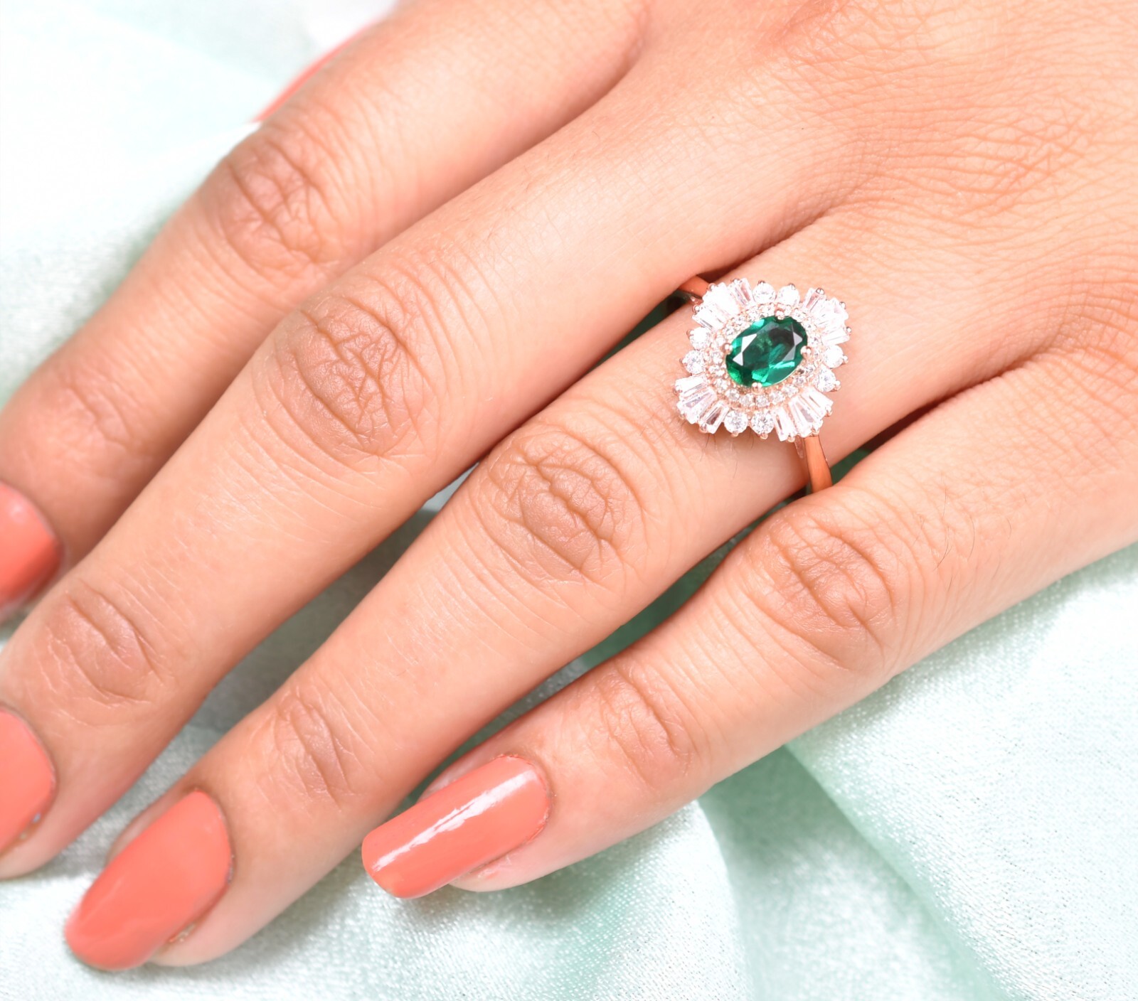 Vintage Emerald Engagement Ring Bridal Wedding Ring May Birthstone Ring Jewelry