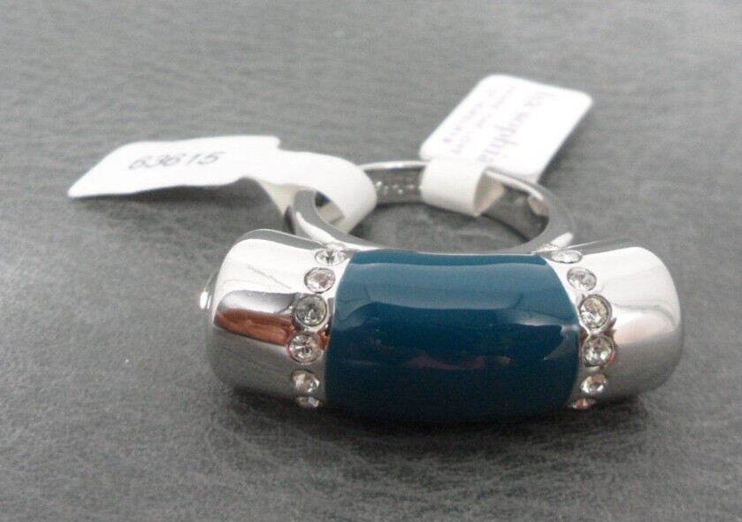 Lia Sophia Queue Cocktail Ring Women Ocean Blue Teal Enamel Bar Crystal Dinner 8