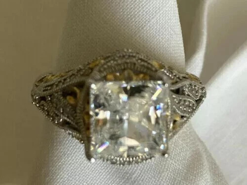 Victorian 3Ct Princess Cut Lab Created Diamond 14K Two-Tone Gold Finish Her Ring