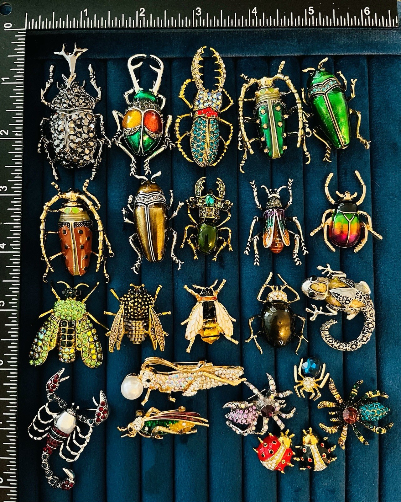 Lot of 23 Insect Bug Beetle Brooch Pin Rhinestone Enamel Spider Fly Scorpion
