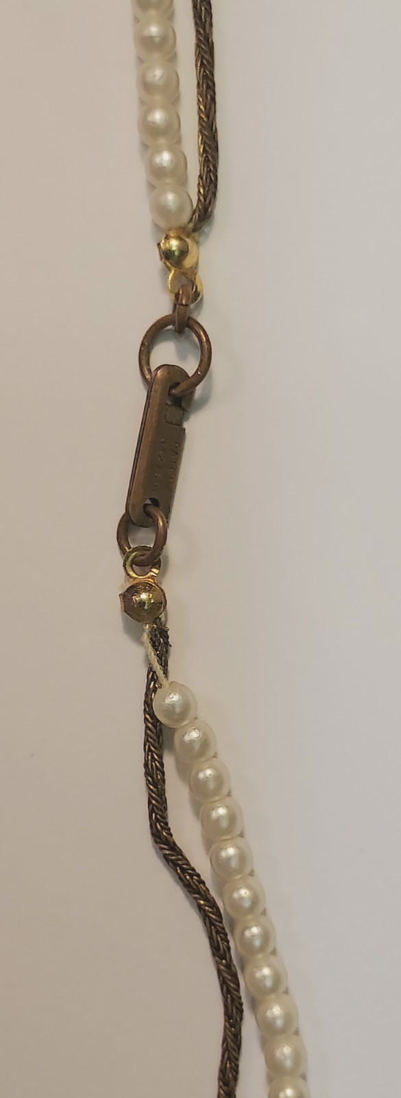 Miriam Haskell Vintage Necklace Faux Pearl Wheat Chain Bronze Tone Signed 34″