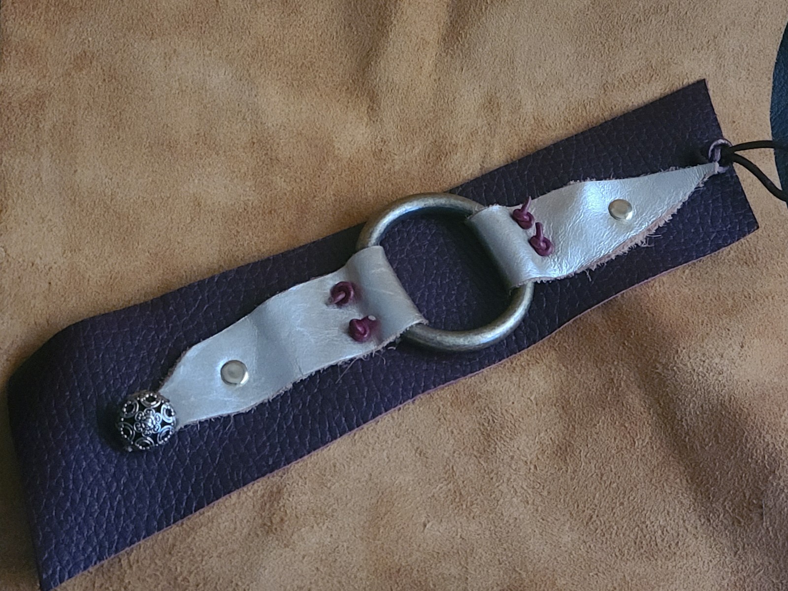 MyxxBlenz leather cuff bracelet with brass ring. Wearable art NWOT