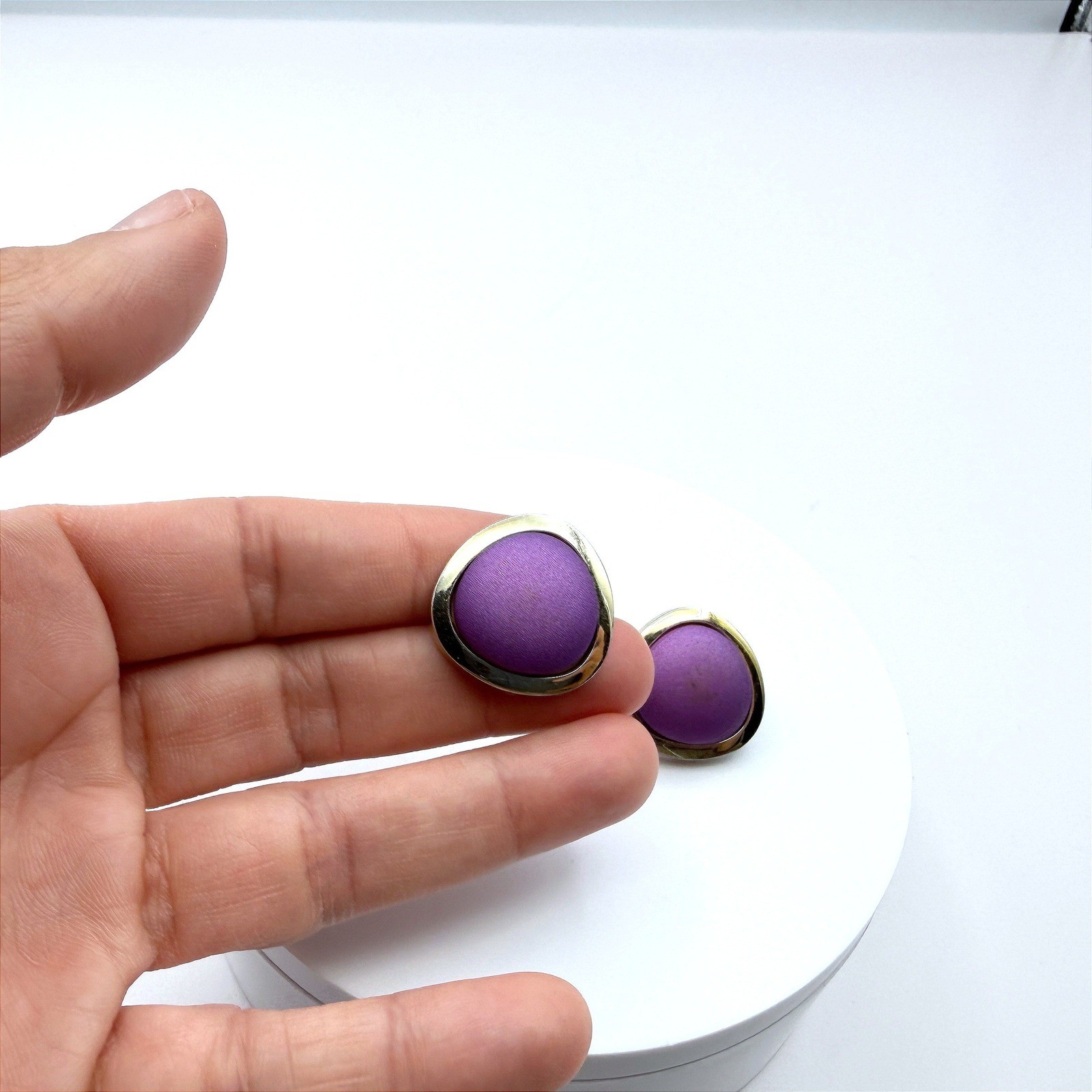 Vintage Purple Velvet Theatre Night Stone Coated Aluminium Retro Enamel Earrings