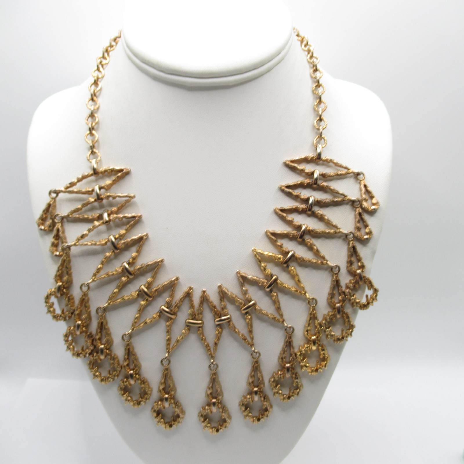 Darkened Gold Tone Brutalist Style Vintage Dangle Statement Necklace Festoon MCM