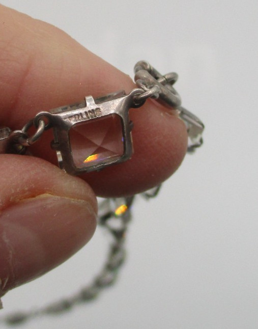 ANTIQUE STERLING SILVER ROCK CRYSTAL NECKLACE ~ ART DECO with 3 STRAND DROP