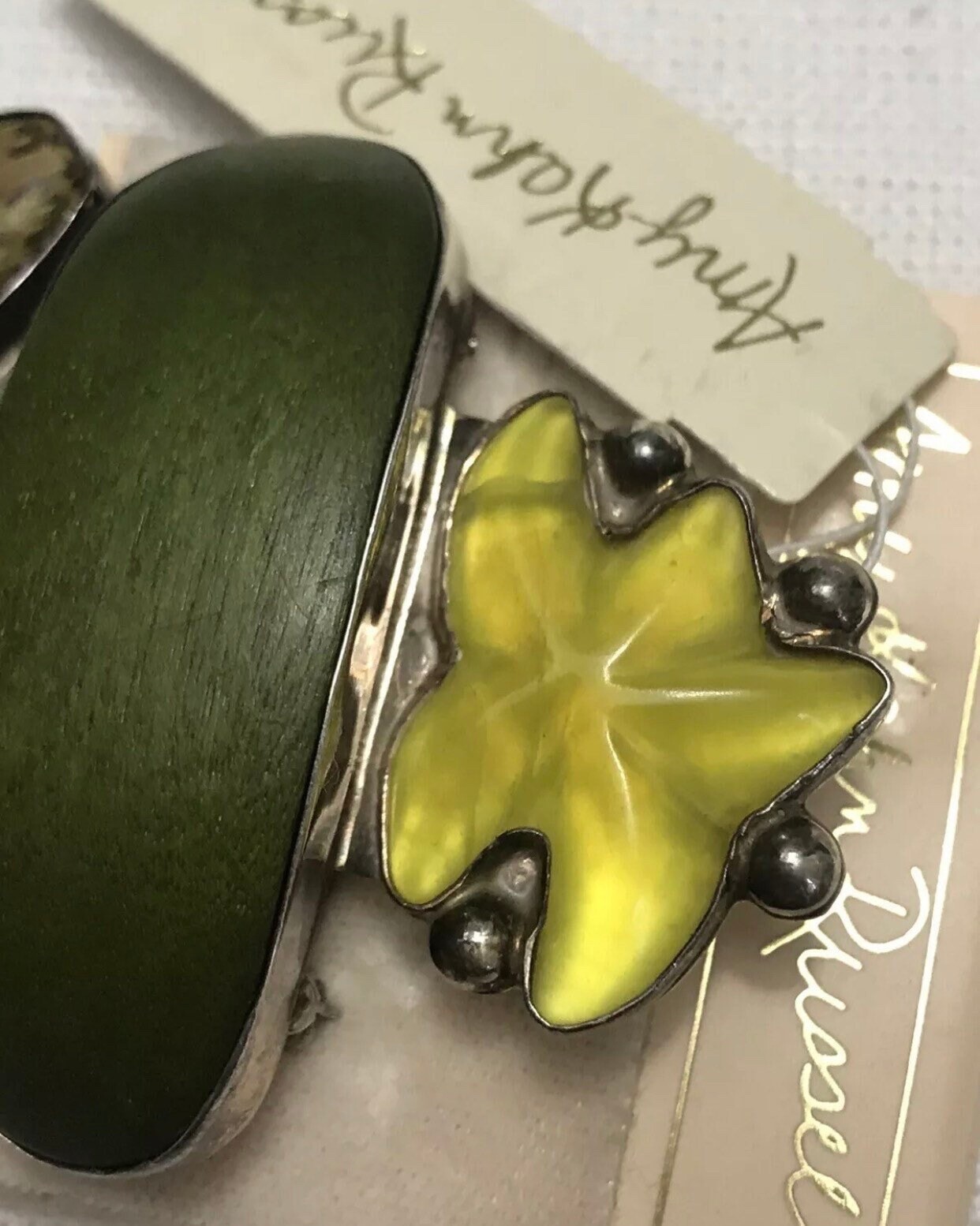 Vintage Amy Kahn Russell Sterling Serpentine Jade Large Brooch